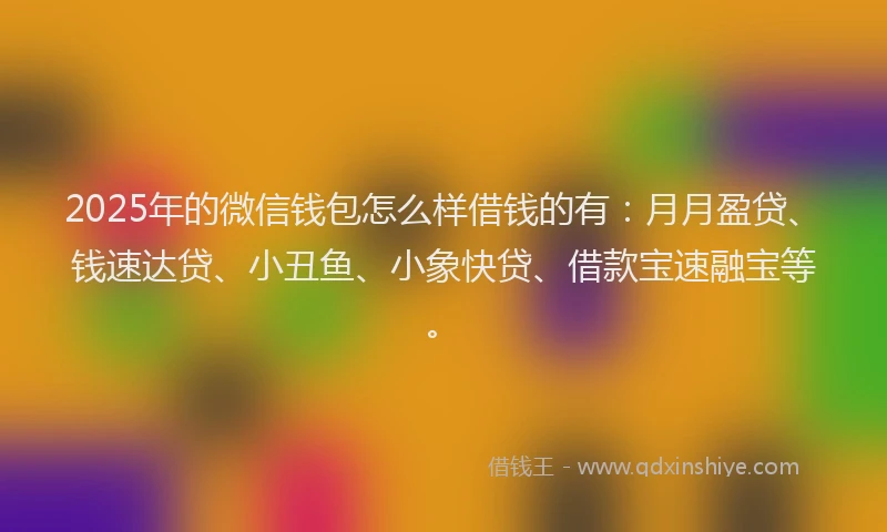2025年的微信钱包怎么样借钱的有：月月盈贷、钱速达贷、小丑鱼、小象快贷、借款宝速融宝等。