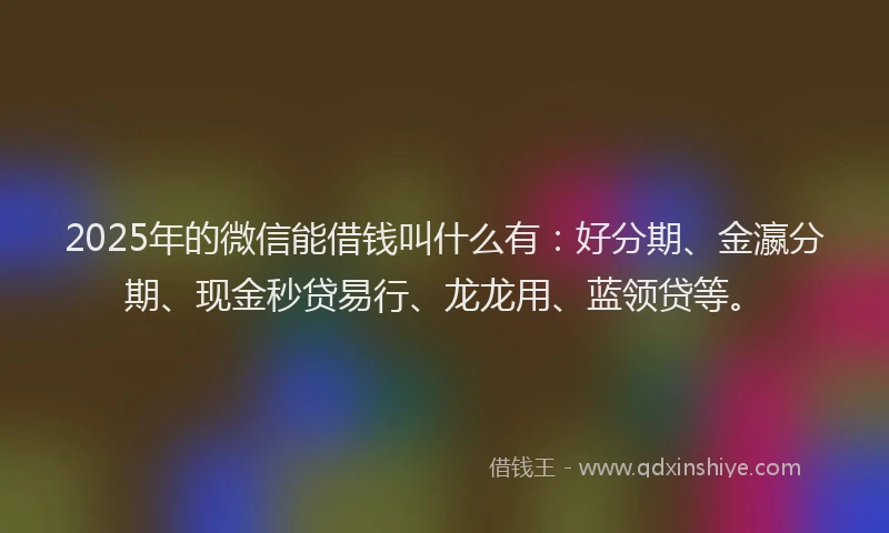 2025年的微信能借钱叫什么有：好分期、金瀛分期、现金秒贷易行、龙龙用、蓝领贷等。