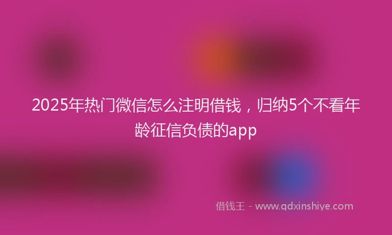 2025年热门微信怎么注明借钱，归纳5个不看年龄征信负债的app