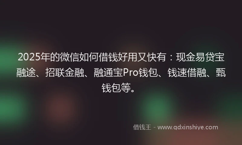 2025年的微信如何借钱好用又快有：现金易贷宝融途、招联金融、融通宝Pro钱包、钱速借融、甄钱包等。
