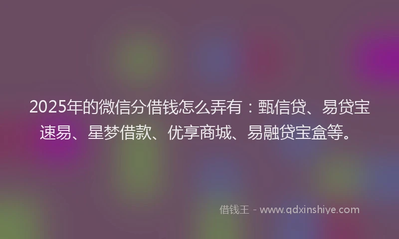 2025年的微信分借钱怎么弄有：甄信贷、易贷宝速易、星梦借款、优享商城、易融贷宝盒等。