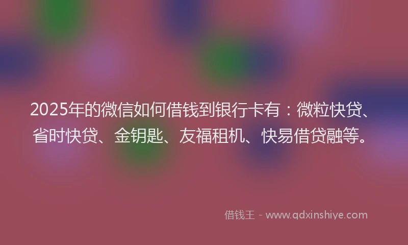 2025年的微信如何借钱到银行卡有：微粒快贷、省时快贷、金钥匙、友福租机、快易借贷融等。
