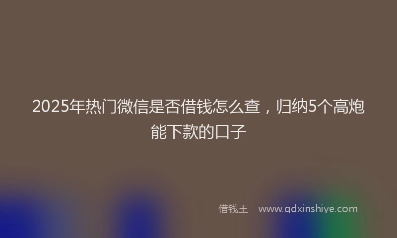 2025年热门微信是否借钱怎么查，归纳5个高炮能下款的口子