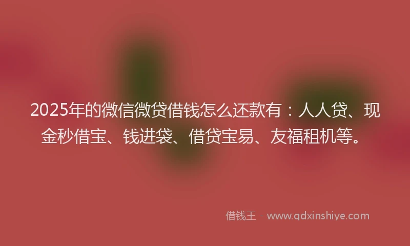 2025年的微信微贷借钱怎么还款有：人人贷、现金秒借宝、钱进袋、借贷宝易、友福租机等。