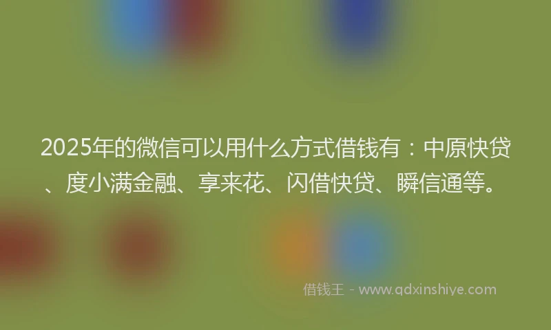2025年的微信可以用什么方式借钱有：中原快贷、度小满金融、享来花、闪借快贷、瞬信通等。