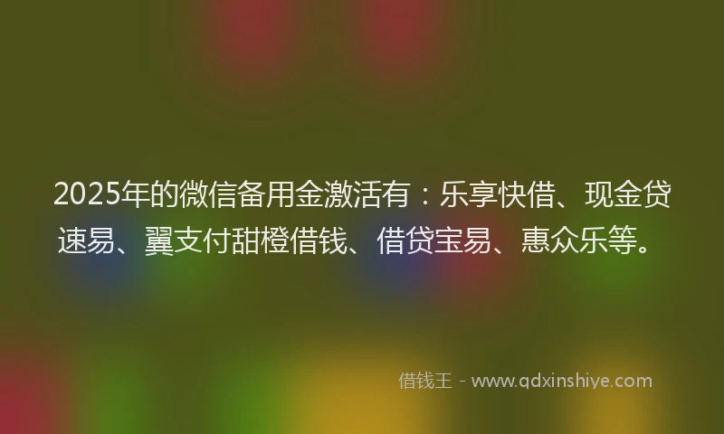 2025年的微信备用金激活有：乐享快借、现金贷速易、翼支付甜橙借钱、借贷宝易、惠众乐等。
