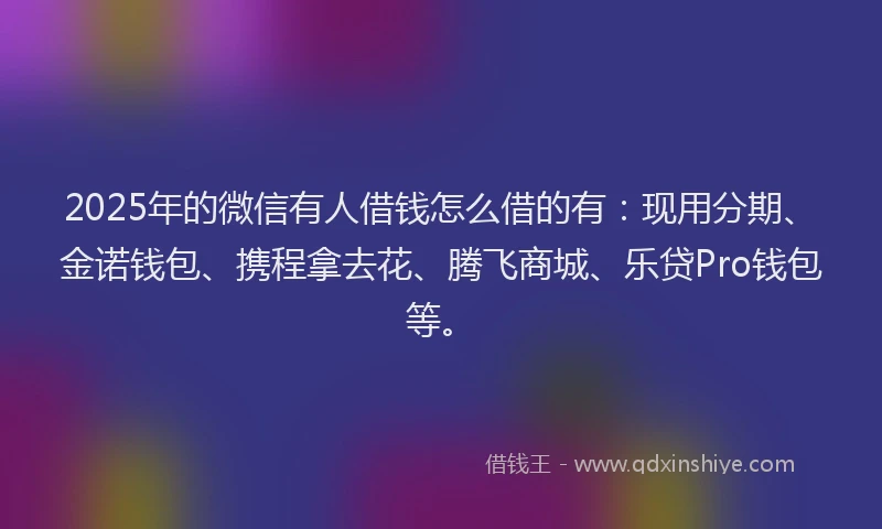 2025年的微信有人借钱怎么借的有：现用分期、金诺钱包、携程拿去花、腾飞商城、乐贷Pro钱包等。