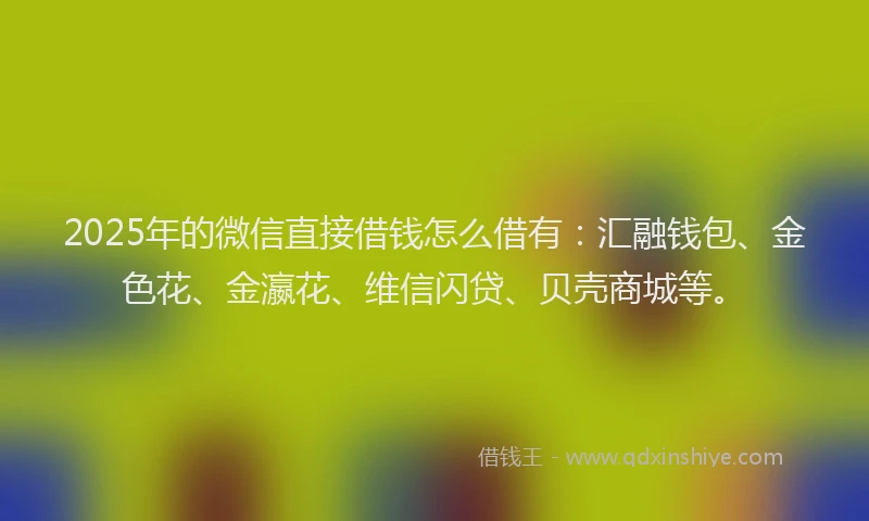 2025年的微信直接借钱怎么借有：汇融钱包、金色花、金瀛花、维信闪贷、贝壳商城等。