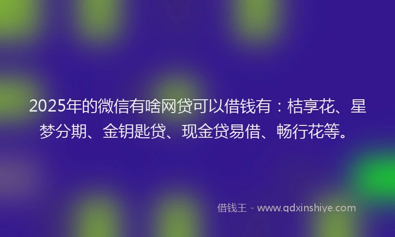 2025年的微信有啥网贷可以借钱有：桔享花、星梦分期、金钥匙贷、现金贷易借、畅行花等。