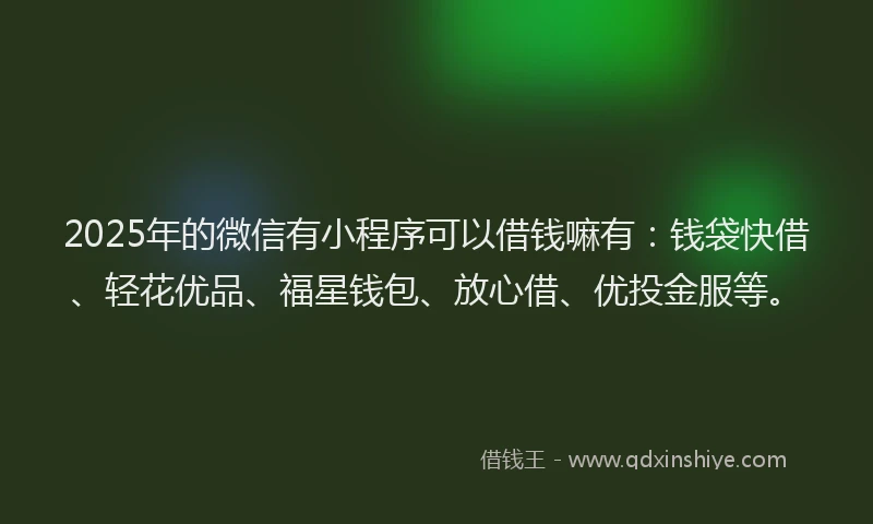 2025年的微信有小程序可以借钱嘛有：钱袋快借、轻花优品、福星钱包、放心借、优投金服等。