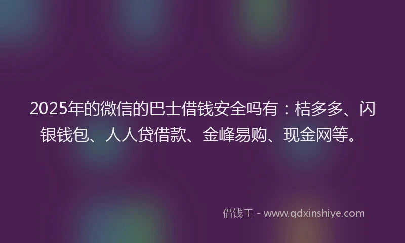2025年的微信的巴士借钱安全吗有：桔多多、闪银钱包、人人贷借款、金峰易购、现金网等。