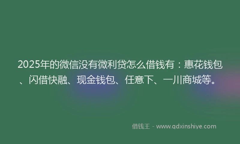2025年的微信没有微利贷怎么借钱有：惠花钱包、闪借快融、现金钱包、任意下、一川商城等。