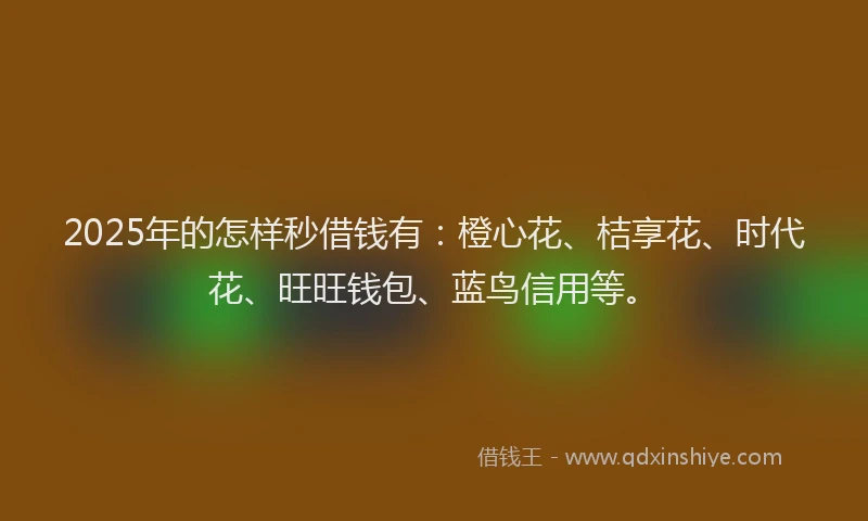 2025年的怎样秒借钱有：橙心花、桔享花、时代花、旺旺钱包、蓝鸟信用等。