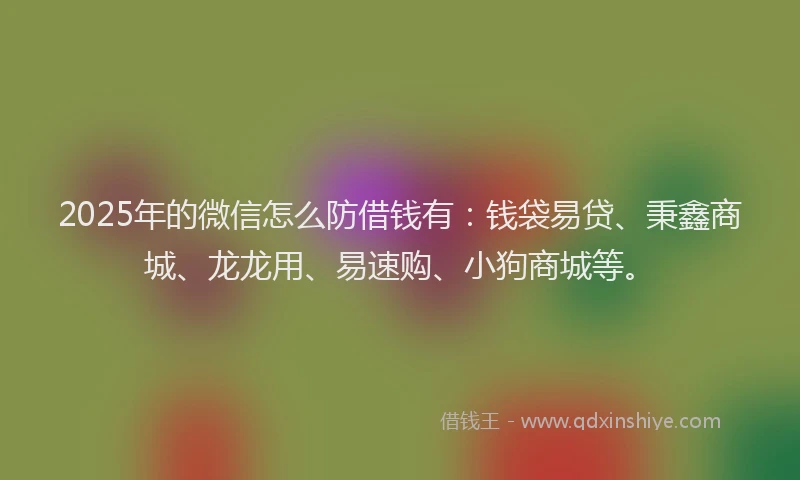 2025年的微信怎么防借钱有：钱袋易贷、秉鑫商城、龙龙用、易速购、小狗商城等。