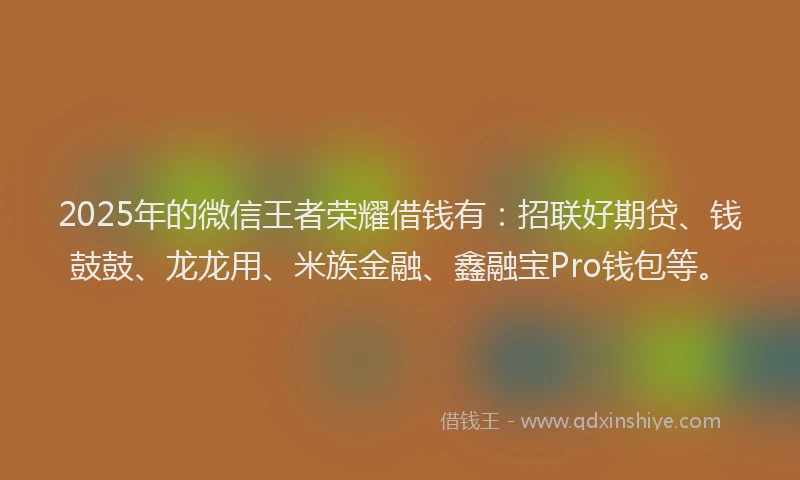 2025年的微信王者荣耀借钱有：招联好期贷、钱鼓鼓、龙龙用、米族金融、鑫融宝Pro钱包等。