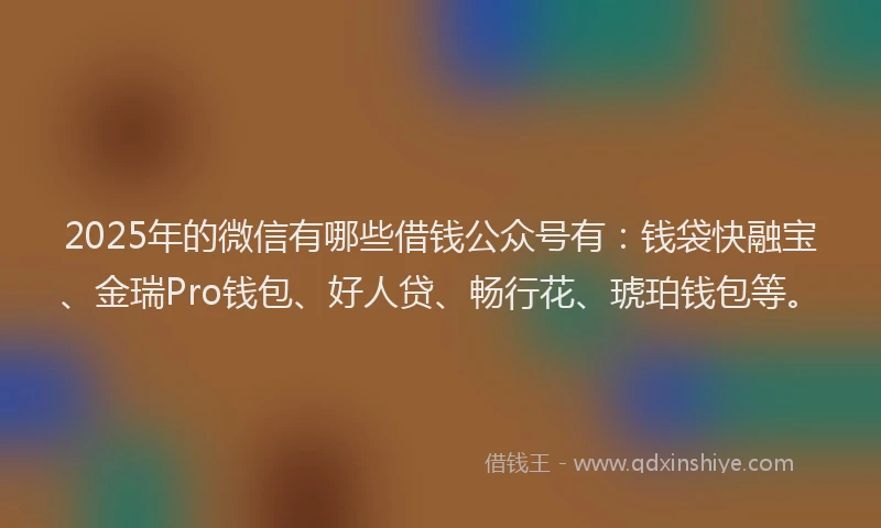 2025年的微信有哪些借钱公众号有：钱袋快融宝、金瑞Pro钱包、好人贷、畅行花、琥珀钱包等。
