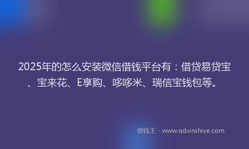 2025年的怎么安装微信借钱平台有：借贷易贷宝、宝来花、E享购、哆哆米、瑞信宝钱包等。