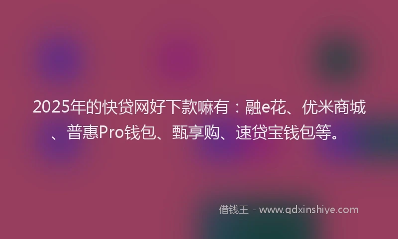 2025年的快贷网好下款嘛有：融e花、优米商城、普惠Pro钱包、甄享购、速贷宝钱包等。
