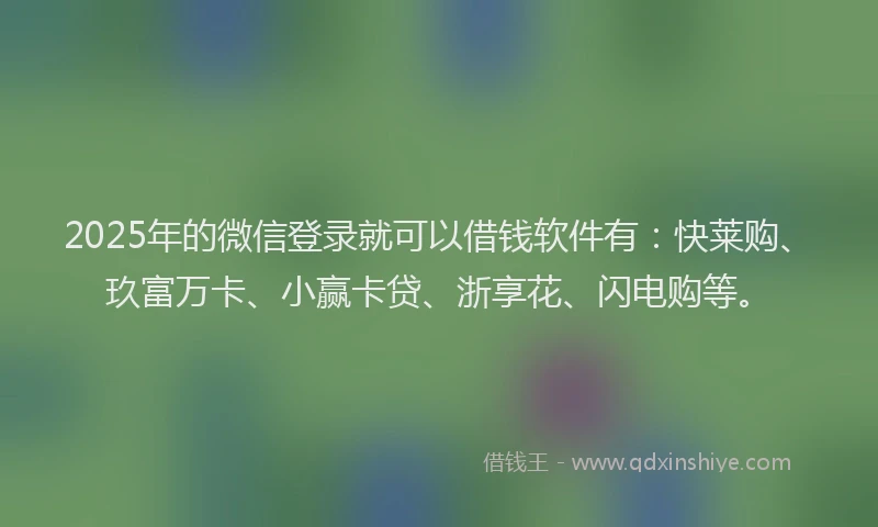 2025年的微信登录就可以借钱软件有：快莱购、玖富万卡、小赢卡贷、浙享花、闪电购等。
