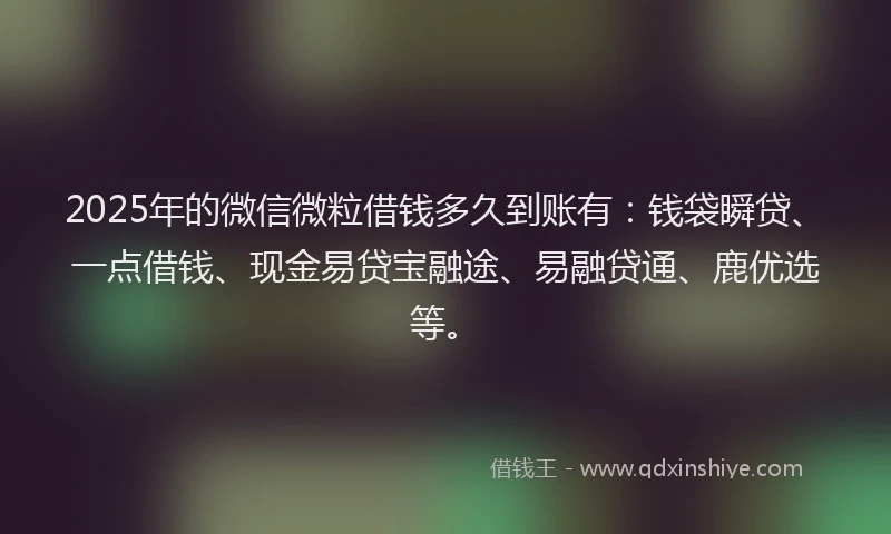 2025年的微信微粒借钱多久到账有：钱袋瞬贷、一点借钱、现金易贷宝融途、易融贷通、鹿优选等。