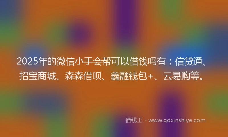 2025年的微信小手会帮可以借钱吗有：信贷通、招宝商城、森森借呗、鑫融钱包+、云易购等。