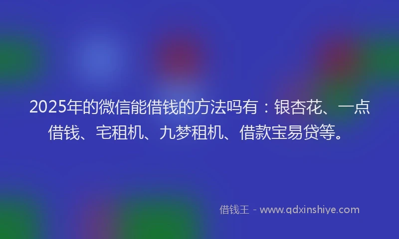 2025年的微信能借钱的方法吗有：银杏花、一点借钱、宅租机、九梦租机、借款宝易贷等。