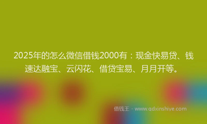 2025年的怎么微信借钱2000有：现金快易贷、钱速达融宝、云闪花、借贷宝易、月月开等。