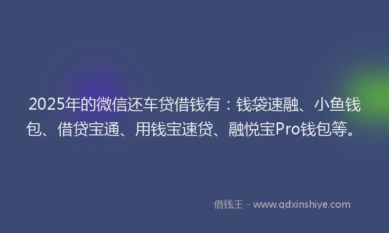 2025年的微信还车贷借钱有：钱袋速融、小鱼钱包、借贷宝通、用钱宝速贷、融悦宝Pro钱包等。