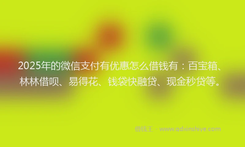 2025年的微信支付有优惠怎么借钱有：百宝箱、林林借呗、易得花、钱袋快融贷、现金秒贷等。