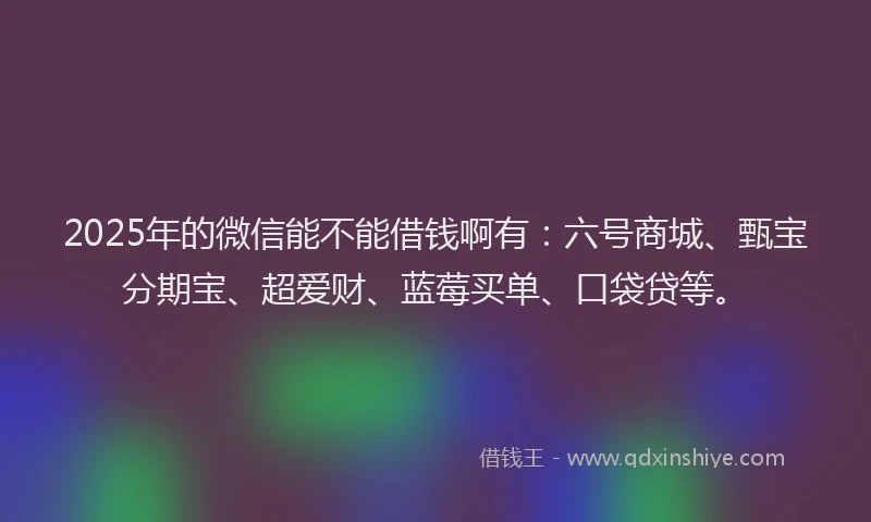 2025年的微信能不能借钱啊有：六号商城、甄宝分期宝、超爱财、蓝莓买单、口袋贷等。