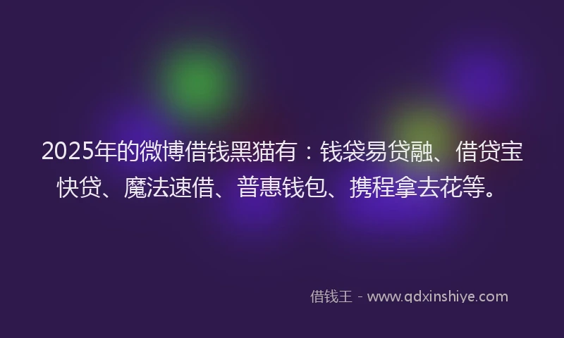 2025年的微博借钱黑猫有：钱袋易贷融、借贷宝快贷、魔法速借、普惠钱包、携程拿去花等。