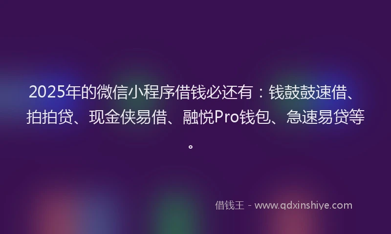 2025年的微信小程序借钱必还有：钱鼓鼓速借、拍拍贷、现金侠易借、融悦Pro钱包、急速易贷等。