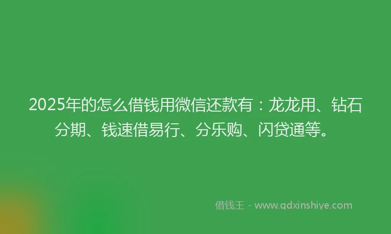 2025年的怎么借钱用微信还款有：龙龙用、钻石分期、钱速借易行、分乐购、闪贷通等。