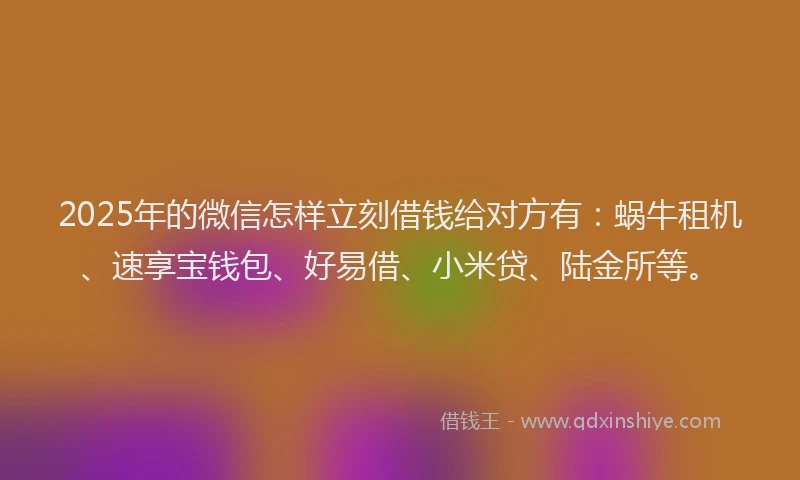 2025年的微信怎样立刻借钱给对方有：蜗牛租机、速享宝钱包、好易借、小米贷、陆金所等。