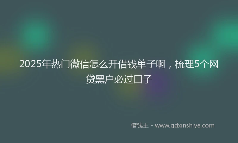 2025年热门微信怎么开借钱单子啊，梳理5个网贷黑户必过口子