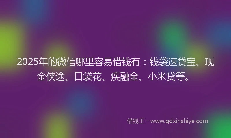 2025年的微信哪里容易借钱有：钱袋速贷宝、现金侠途、口袋花、疾融金、小米贷等。