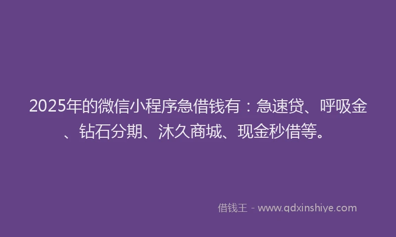 2025年的微信小程序急借钱有：急速贷、呼吸金、钻石分期、沐久商城、现金秒借等。