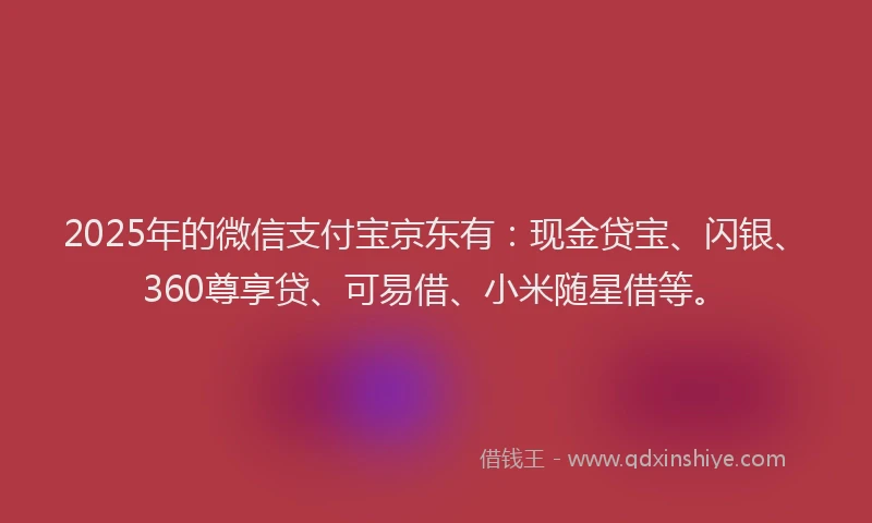 2025年的微信支付宝京东有：现金贷宝、闪银、360尊享贷、可易借、小米随星借等。