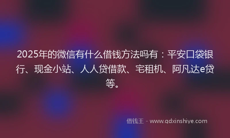 2025年的微信有什么借钱方法吗有：平安口袋银行、现金小站、人人贷借款、宅租机、阿凡达e贷等。