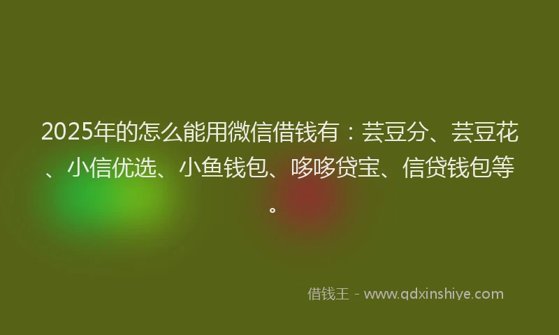 2025年的怎么能用微信借钱有：芸豆分、芸豆花、小信优选、小鱼钱包、哆哆贷宝、信贷钱包等。