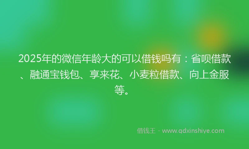 2025年的微信年龄大的可以借钱吗有：省呗借款、融通宝钱包、享来花、小麦粒借款、向上金服等。