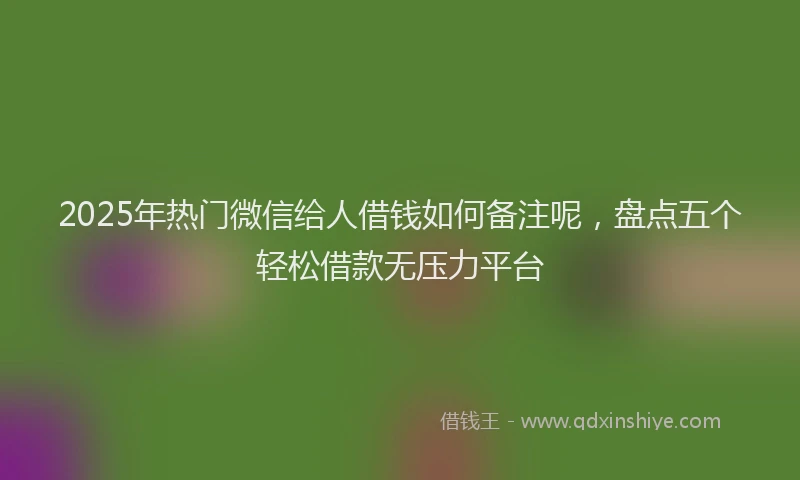 2025年热门微信给人借钱如何备注呢，盘点五个轻松借款无压力平台
