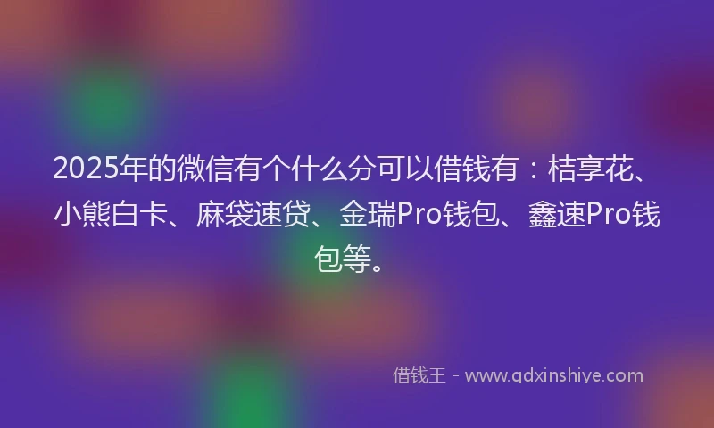 2025年的微信有个什么分可以借钱有：桔享花、小熊白卡、麻袋速贷、金瑞Pro钱包、鑫速Pro钱包等。