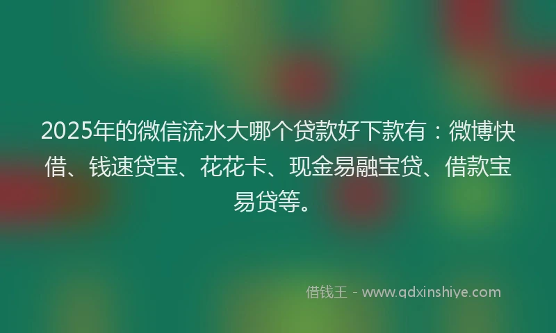 2025年的微信流水大哪个贷款好下款有：微博快借、钱速贷宝、花花卡、现金易融宝贷、借款宝易贷等。
