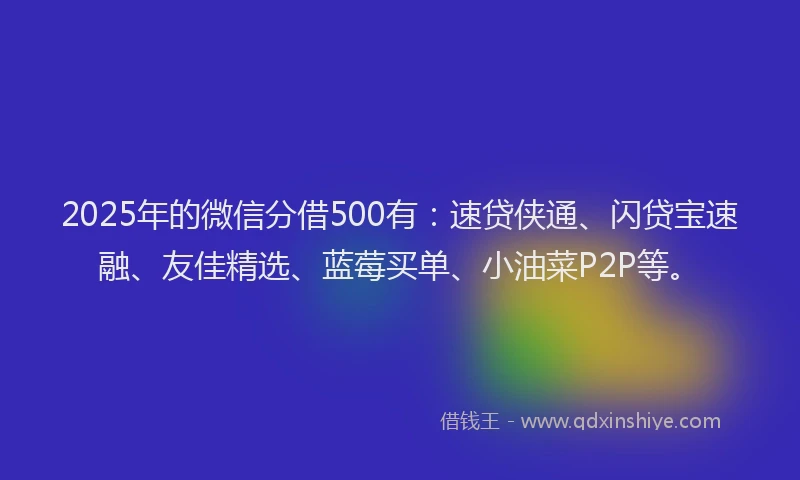 2025年的微信分借500有：速贷侠通、闪贷宝速融、友佳精选、蓝莓买单、小油菜P2P等。