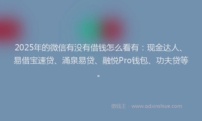 2025年的微信有没有借钱怎么看有：现金达人、易借宝速贷、涌泉易贷、融悦Pro钱包、功夫贷等。