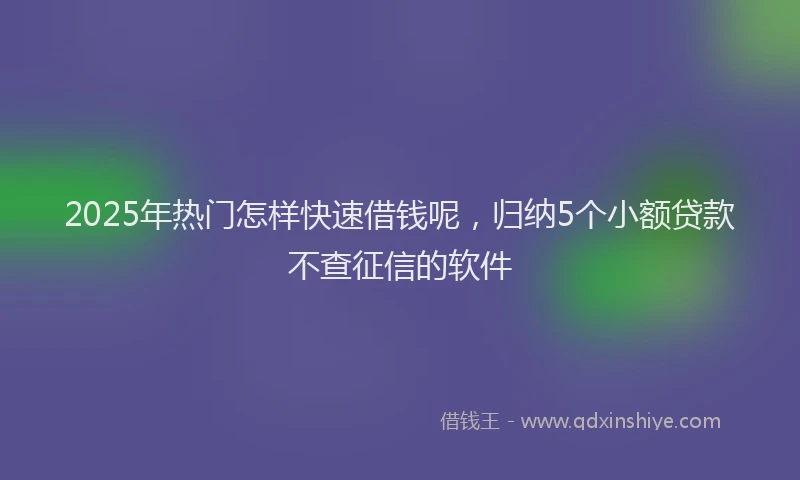 2025年热门怎样快速借钱呢，归纳5个小额贷款不查征信的软件