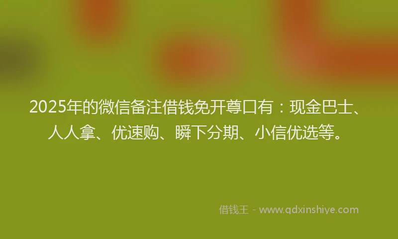 2025年的微信备注借钱免开尊口有：现金巴士、人人拿、优速购、瞬下分期、小信优选等。