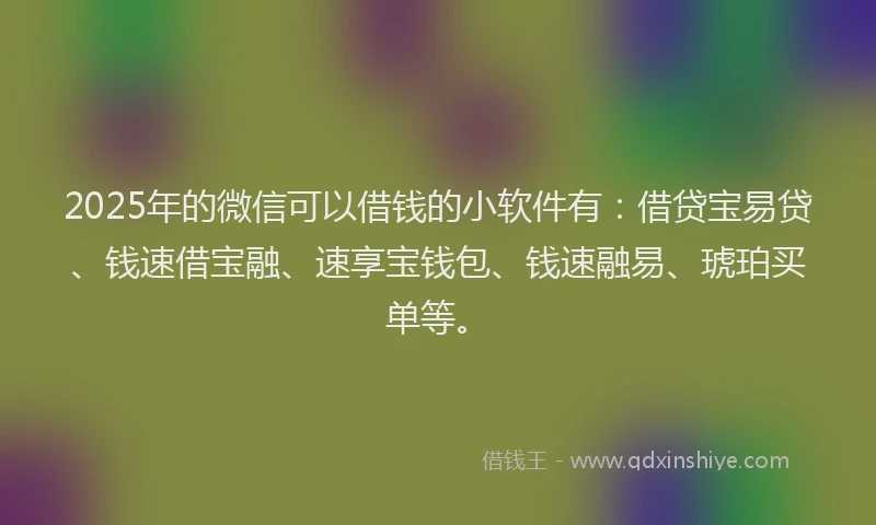 2025年的微信可以借钱的小软件有：借贷宝易贷、钱速借宝融、速享宝钱包、钱速融易、琥珀买单等。