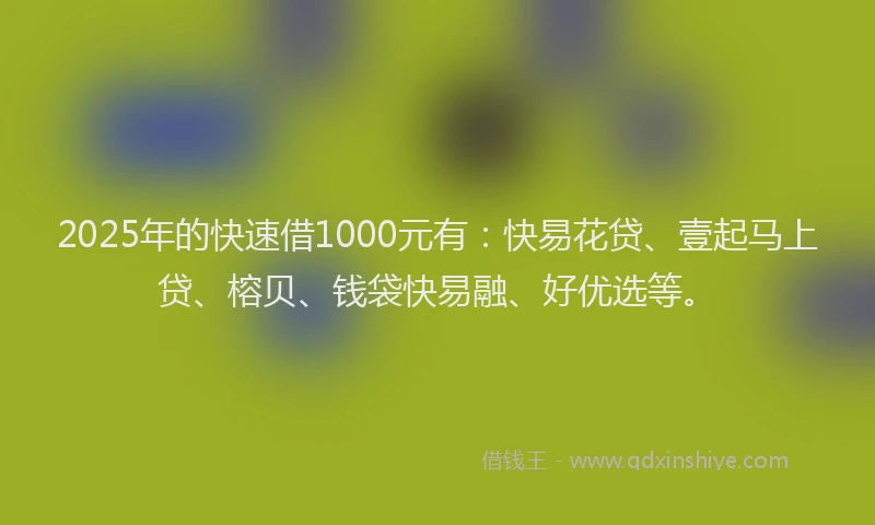 2025年的快速借1000元有：快易花贷、壹起马上贷、榕贝、钱袋快易融、好优选等。